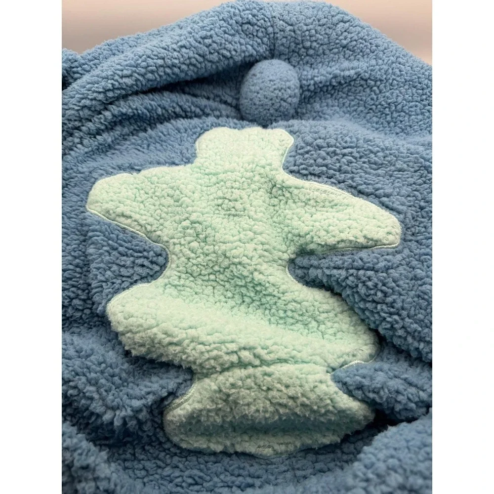 Disney Stitch Sherpa Fleece Hooded One Piece Pajamas Union Suit Blue Small E064 - Picture 9 of 10